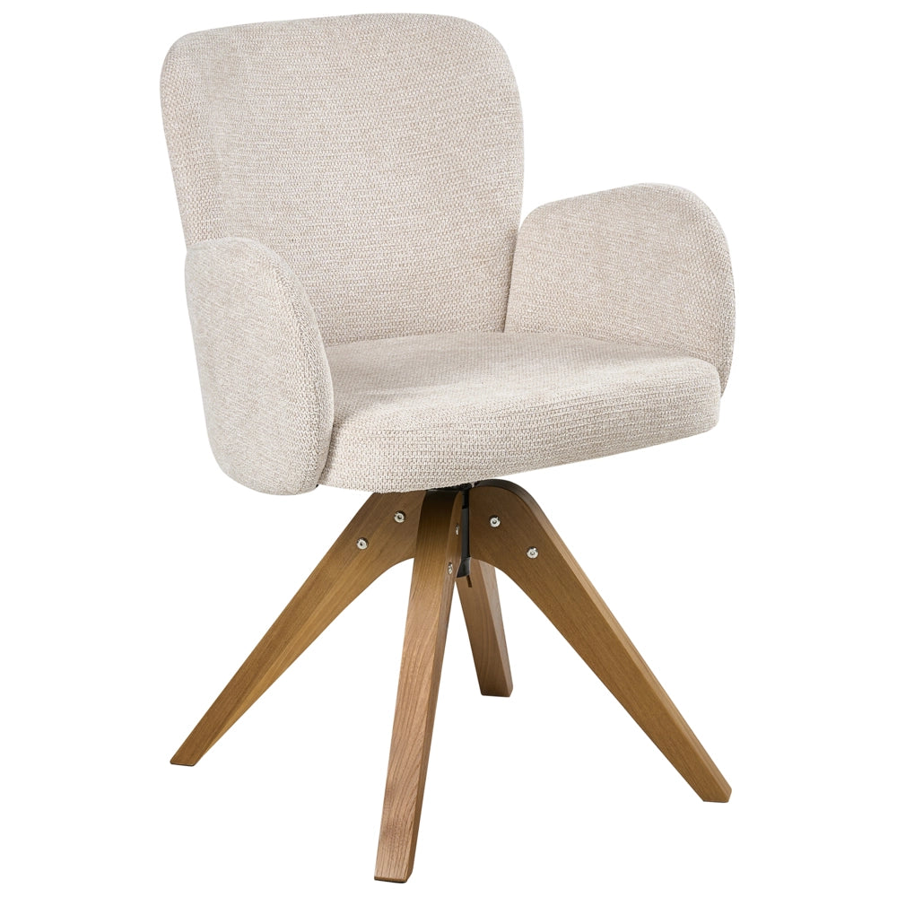 Set di 2 sedie da pranzo girevoli Rivestimento in tessuto beige chiaro Base con gambe in legno girevoli in metallo