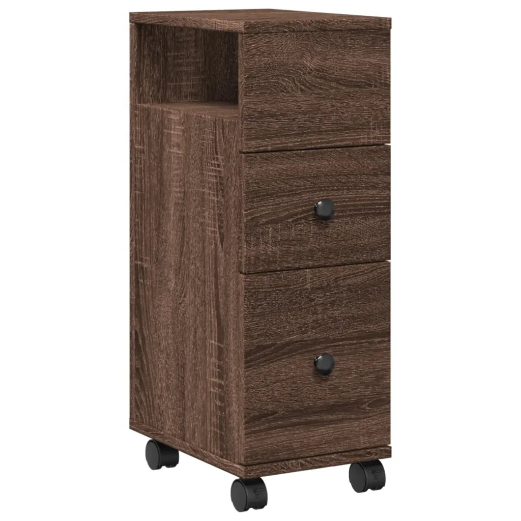 Mobile da Bagno Stretto con Ruote Rovere Marrone in Truciolato