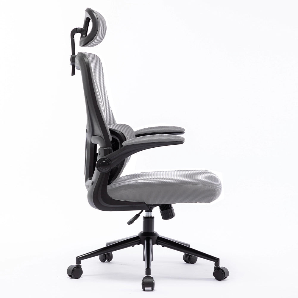 Sedia da Ufficio Ergonomica Grigio Rete Traspirante Supporto Lombare Poggiatesta