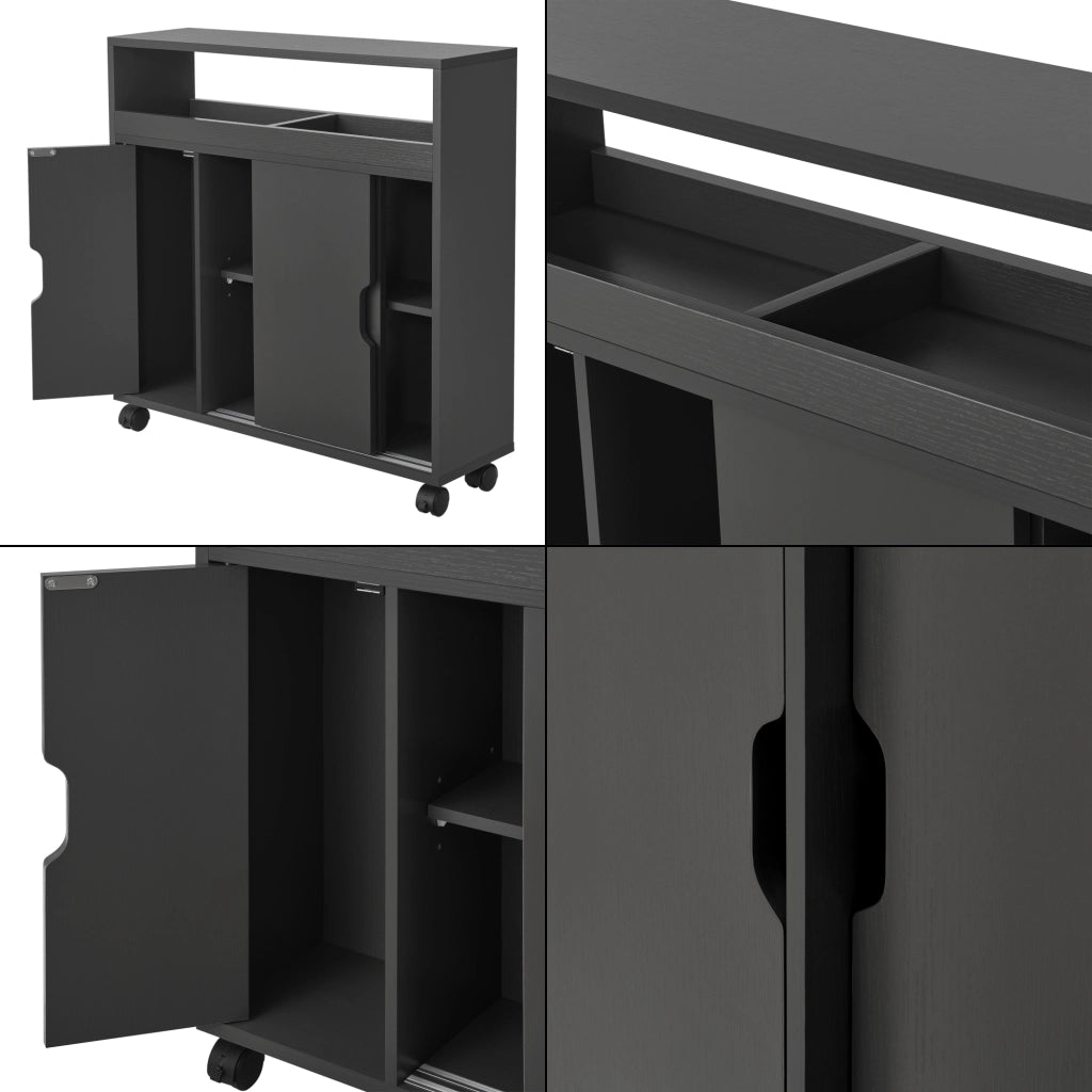 Mobile da Terra Lumijoki con Ante Scorrevoli e 4 Ruote 71x70x20 cm - Grigio Scuro [en.casa]