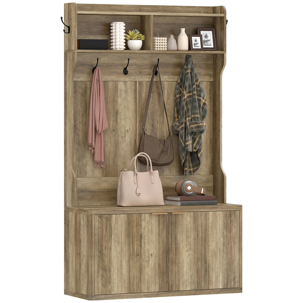 Appendiabiti con ripiano e scarpiera ¨C zephmum ¨C 100x38x172 cm rovere