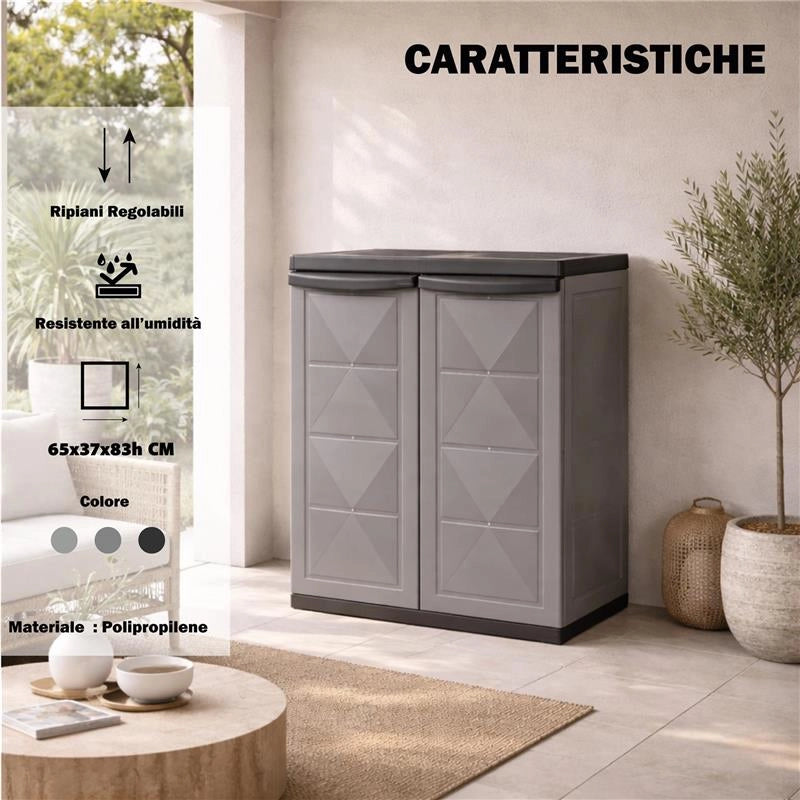 ARMADIO BASIC LINE CON 1 RIPIANO REGOLABILE - DARK GREY DIMENSIONE 65X37X83H CM