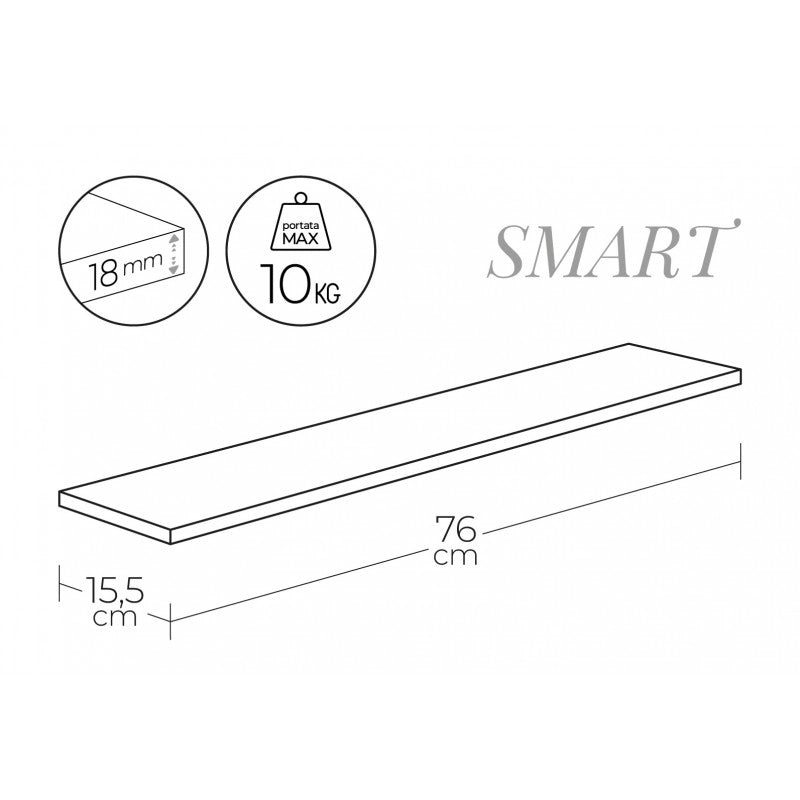 Mensola da Muro, Scaffale Legno, Mensola da Parete, Bianco, 76x15,5x1,8 cm - Smart