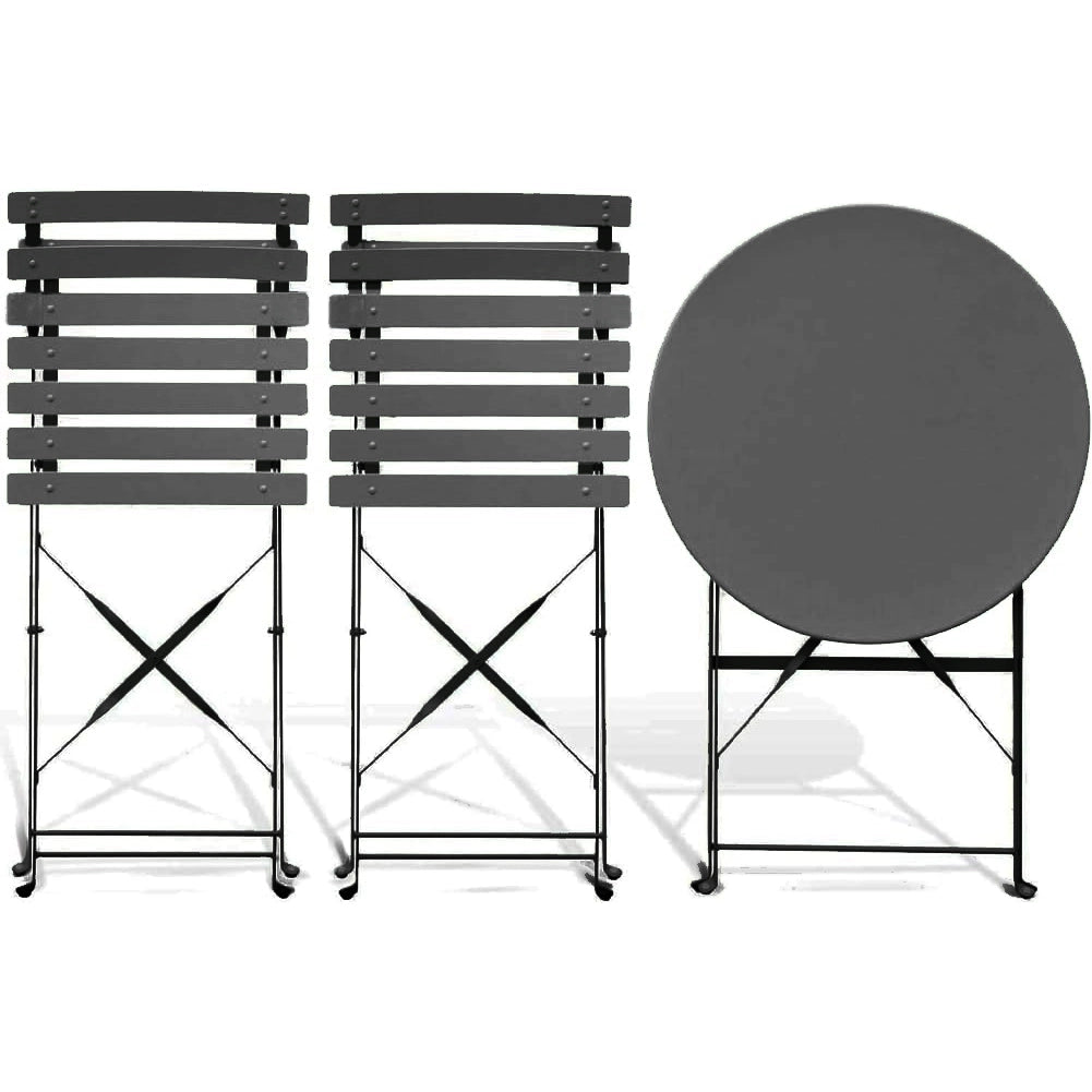 Set 3 Pezzi Giardino Tavolo con 2 Sedie Bistrot Grigio Pieghevole Modello Parigi