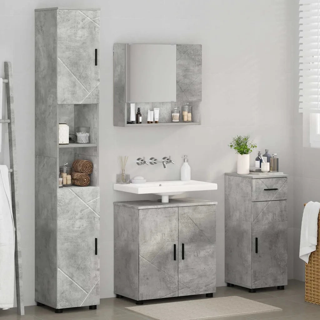 Set di mobili per il bagno con cassetto 4 pcs Grigio cemento