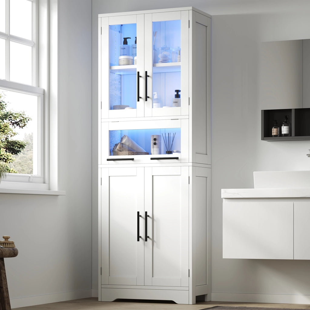 Armadietto Bagno Alto con LED e Ante in Vetro ¨C MINIMAL ¨C Bianco 60x30x170