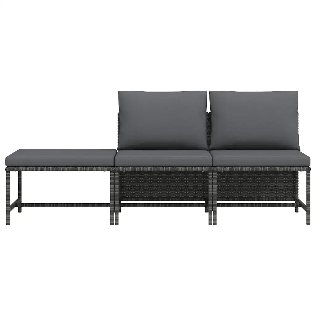 Set Divani da Giardino 3 pz con Cuscini Grigio in Polyrattan 313500