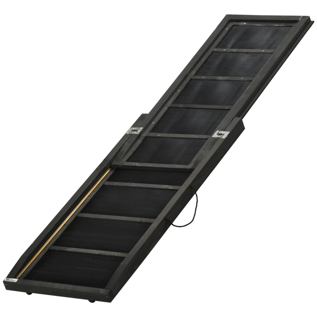 Easycomfort Rampa per Cani Pieghevole Antiscivolo in Legno con Maniglia Laterale, 43x165x6.5 cm, Nero