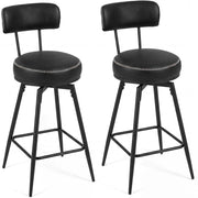Set di 2 Sgabelli Girevoli, Sedie da Bar Moderne con Schienale Imbottito, Poggiapiedi e Gambe in Metallo, Sgabelli Imbottiti in Similpelle per Isola Cucina e Sala da Pranzo (Nero, Rotondo)