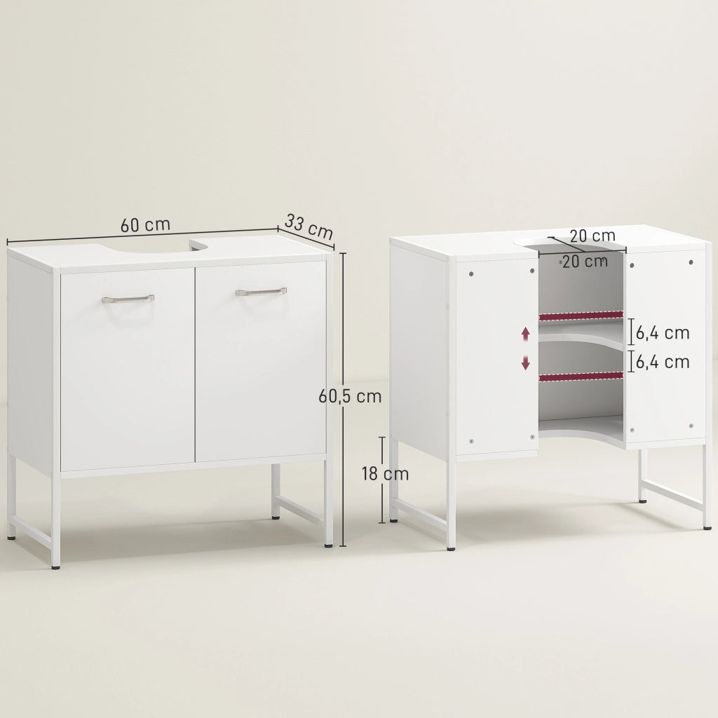 Mobile Sottolavabo Bagno con 2 Ante e Ripiano Regolabile ¨C zephmum ¨C Bianco