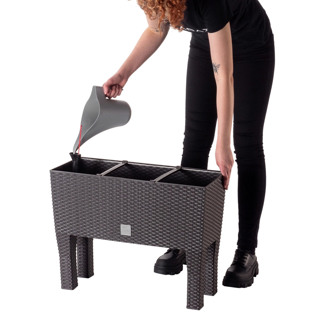 Vaso da giardino KADAX con fioriera interna su gambe, marrone, 60 cm