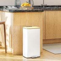 Cestino per la cucina con pedale 20 L Coperchio Chiusura Ammortizzata Secchio Interno Estraibile 29,5x29,5x56,8 cm Bianco e naturale