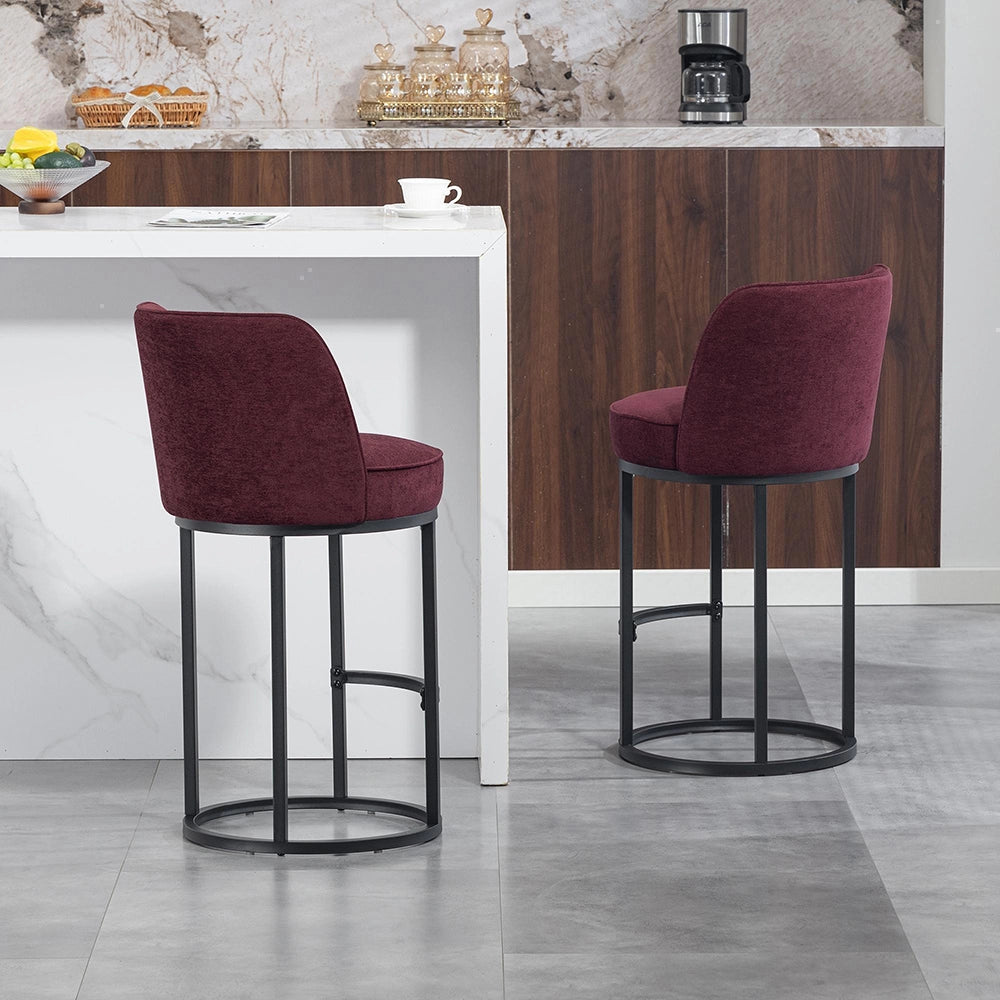 Sgabelli da bar in lino - Xylo - Set di due sgabelli da cucina con piedi in metallo nero, imbottiti e comodi per bar e sale da pranzo domestici