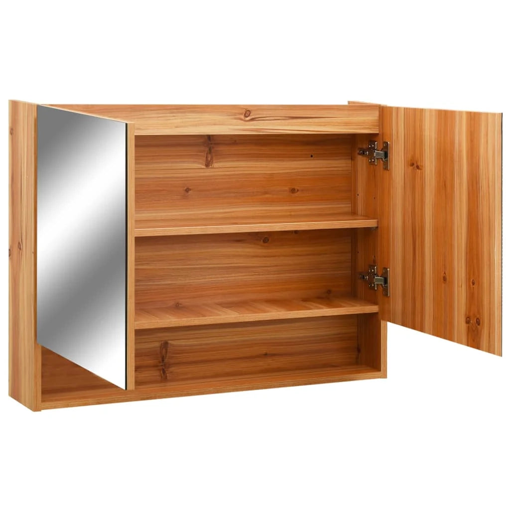 Mobiletto a specchio da bagno a LED 80 x 15 x 60 cm MDF rovere 02_0006729