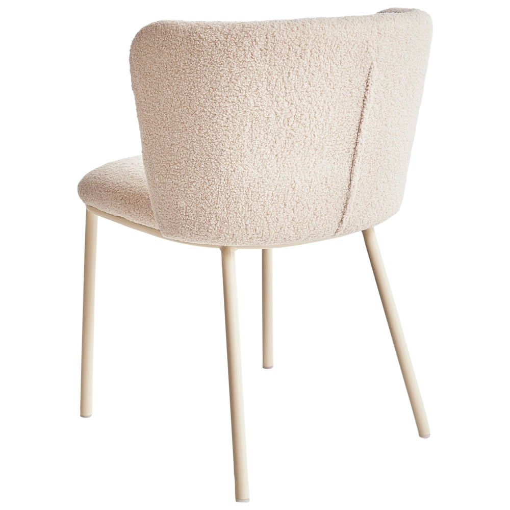 Set di 2 sedie da pranzo in tessuto boucle beige chiaro con schienale curvo senza braccioli