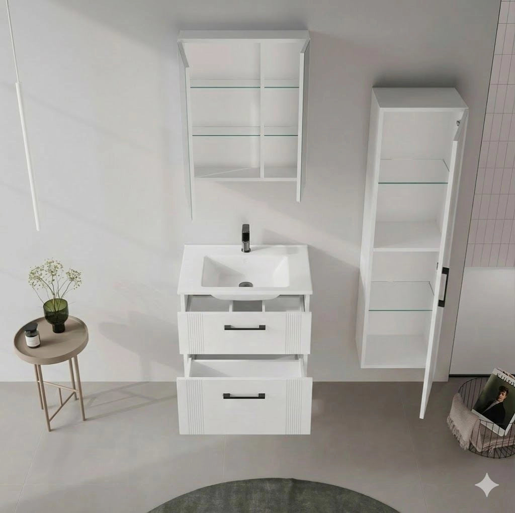 Mobile da bagno "Bari 40" - 40 x 32 x 138 cm - Bianco opaco