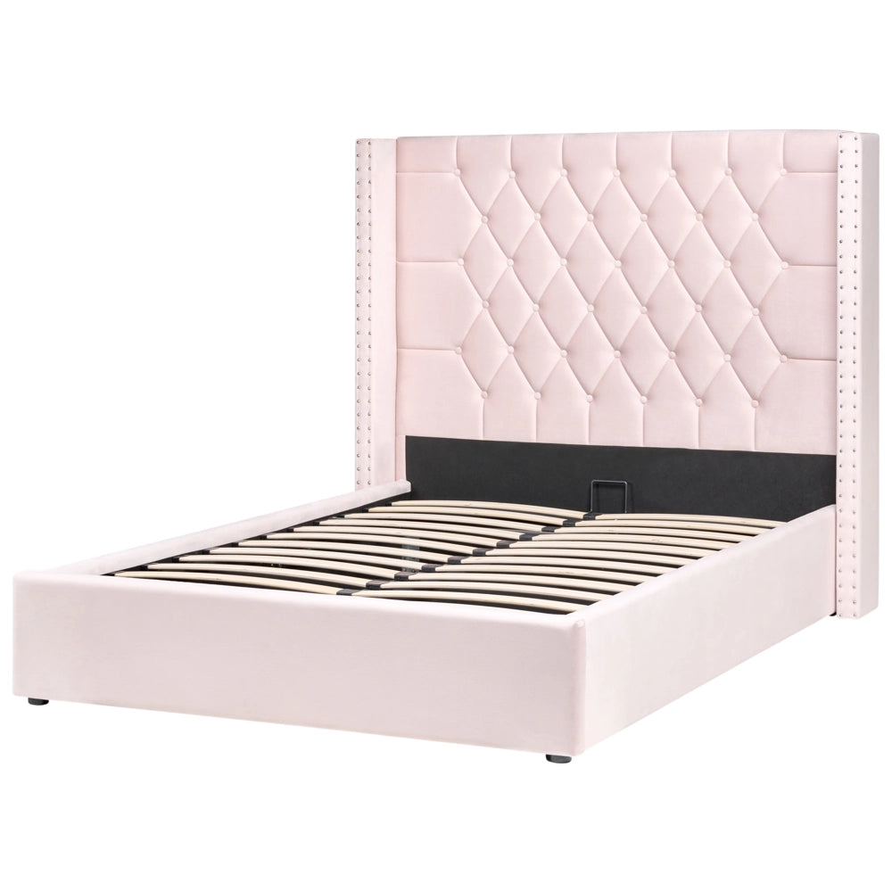 Letto contenitore velluto rosa pastello e argento 140 x 200 cm glamour elegante