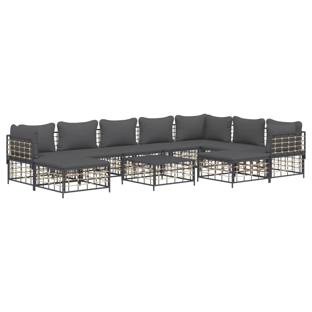 Set Divani da Giardino 10pz con Cuscini Antracite in Polyrattancod mxl 76578