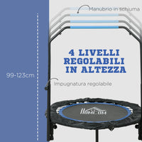 Mini Trampolino Fitness Ø102 cm Regolabile in Altezza Pieghevole con Manubrio Blu