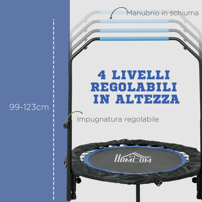 Mini Trampolino Fitness Ø102 cm Regolabile in Altezza Pieghevole con Manubrio Blu