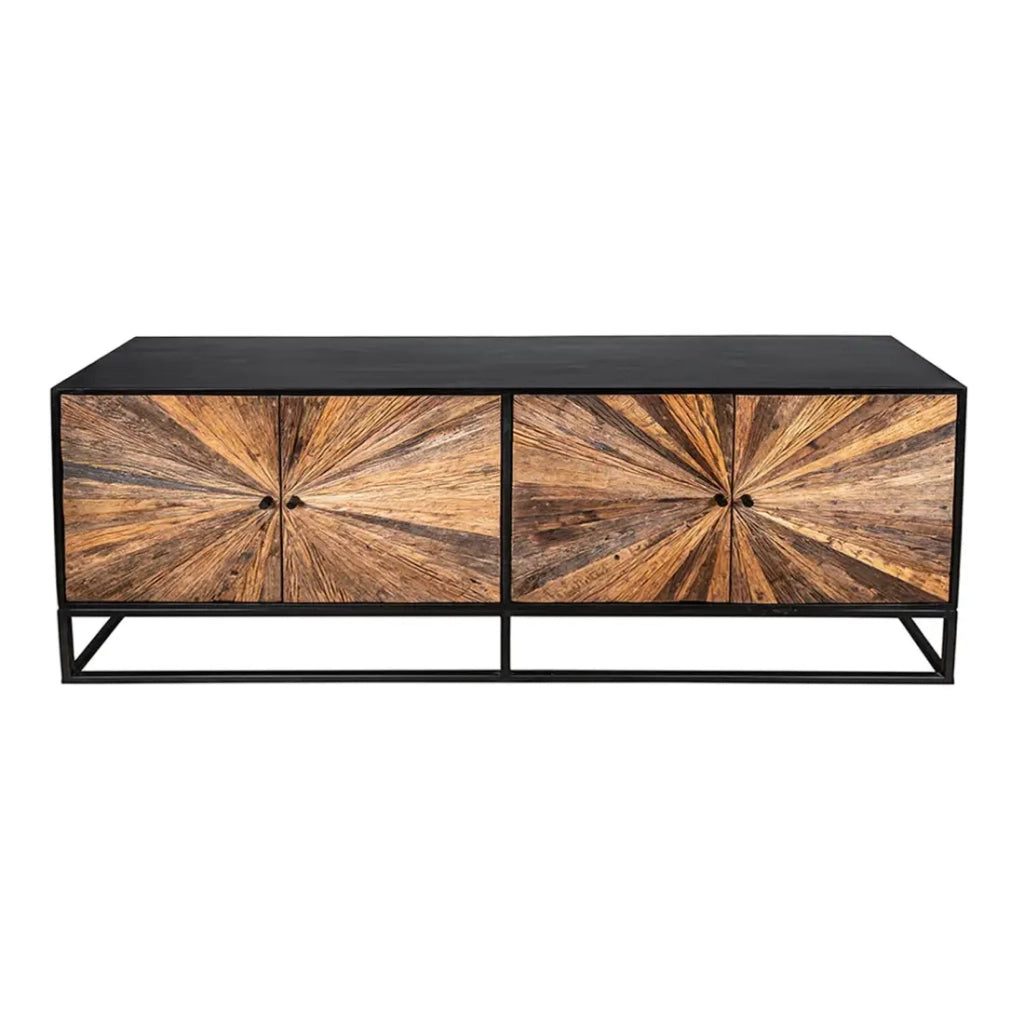 Buffet RAOKA 180 cm in legno massiccio di mango e teak – Motivo solare scolpito