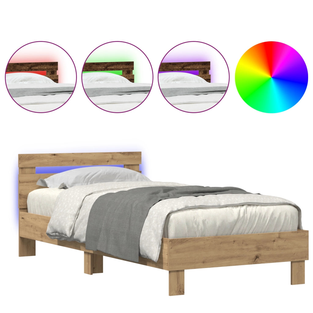 Struttura Letto  con Luci LED Quercia Artigianale 90x190 cm Legno Ingegnerizzato