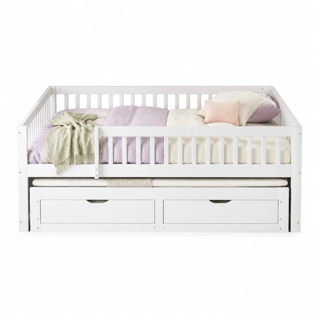 Letto 140x200 cm con letto estraibile; 2 cassetti e barriera di sicurezza; bianco