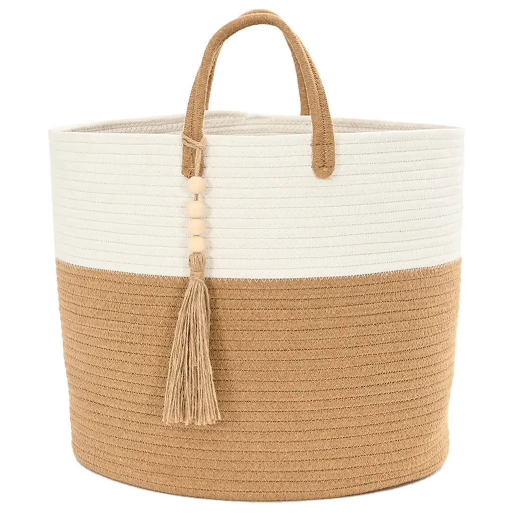 Cestino Portaoggetti Marrone e Bianco ?40x35 cm in Cotone CFW2774715