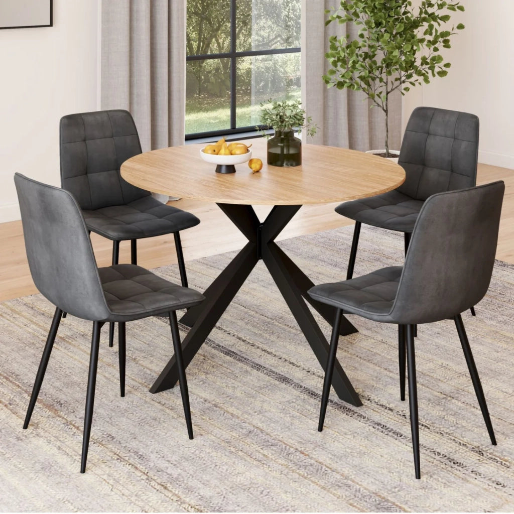 IDMarket - Tavolo da pranzo rotondo allungabile ALIX 110 - 150 cm e 4 sedie MILA in velluto grigio scuro