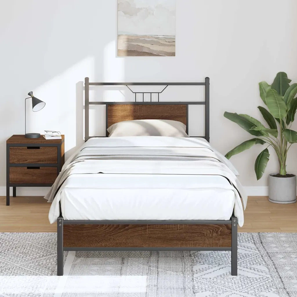 Letto singolo | Letto per adulti | Giroletto senza Materasso Rovere Marrone 90x190cm in Truciolato