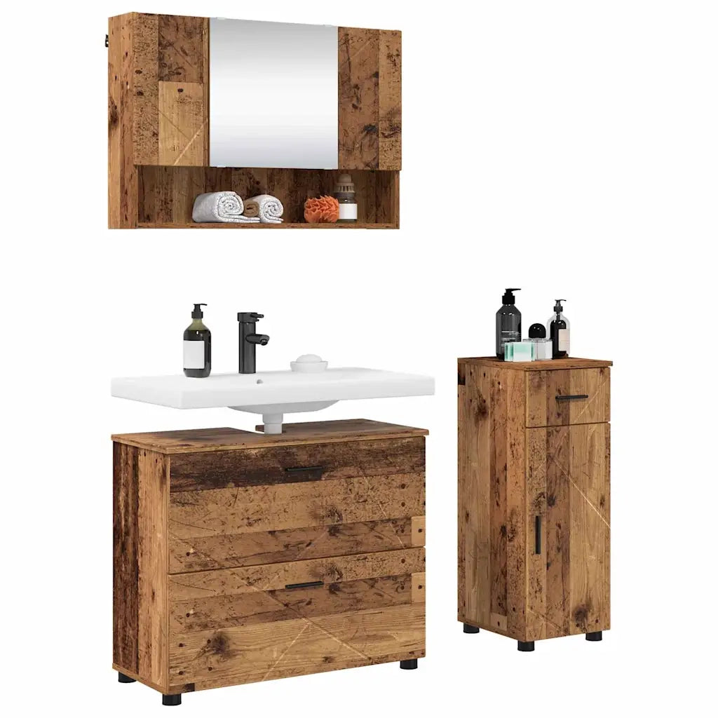 Set di mobili per il bagno con cassetto 3 pcs Legno vecchio