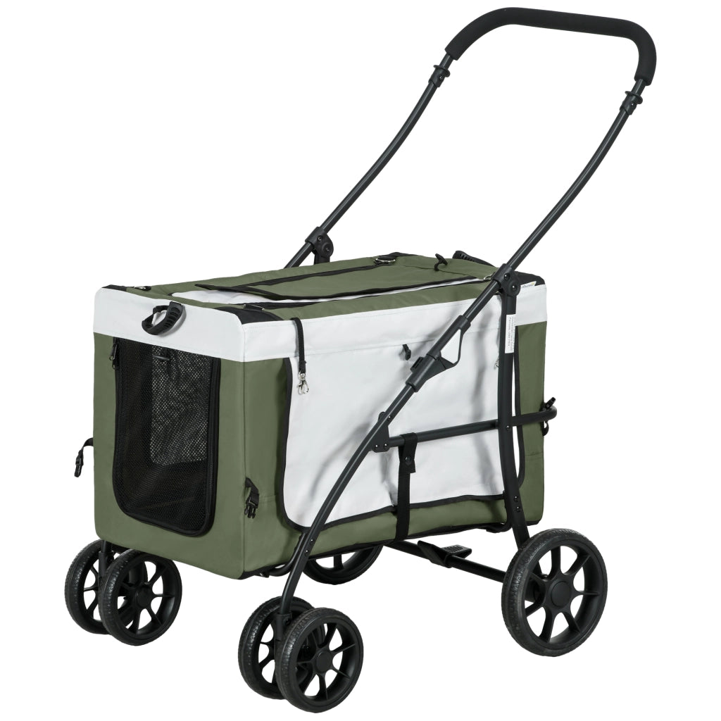 Carrello per Cani Pieghevole con Cestino ¨C zephmum ¨C Nero Verde Scuro Bianco 81x58x97.5cm