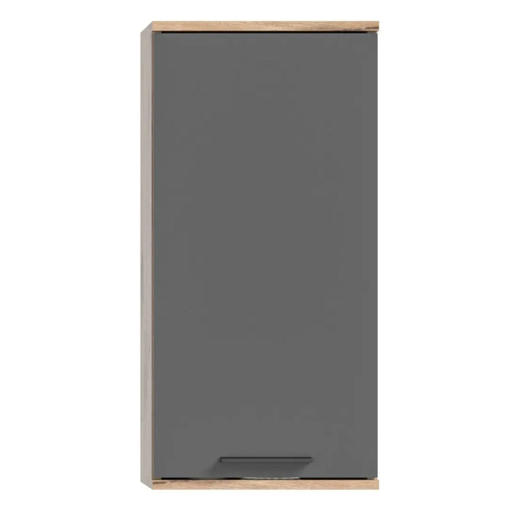Set bagno SELMA grigio antracite e rovere chiaro - mobile sotto lavabo, colonna, armadio specchio LED, 2 mezze colonne
