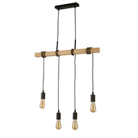 Lampadario Industrial-Nordico Legnoso Acciaio Marrone Legno 4 Luci E27