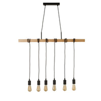 Lampadario Industrial-Nordico Legnoso Acciaio Marrone Legno 6 Luci E27