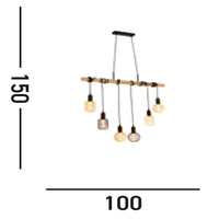 Lampadario Industrial-Nordico Legnoso Acciaio Marrone Legno 6 Luci E27