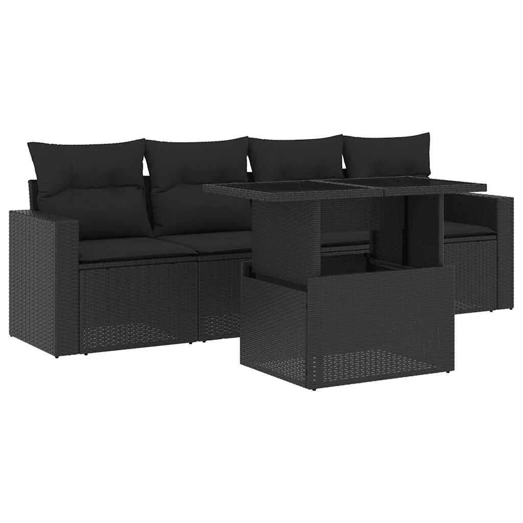 Set Divani da Giardino 5 pz con Cuscini in Polyrattan Nero