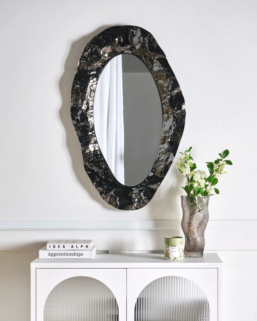 Specchio da parete Elemento decorativo da parete Tradizionale industriale Cornice in acciaio inossidabile MDF Vetro Nero