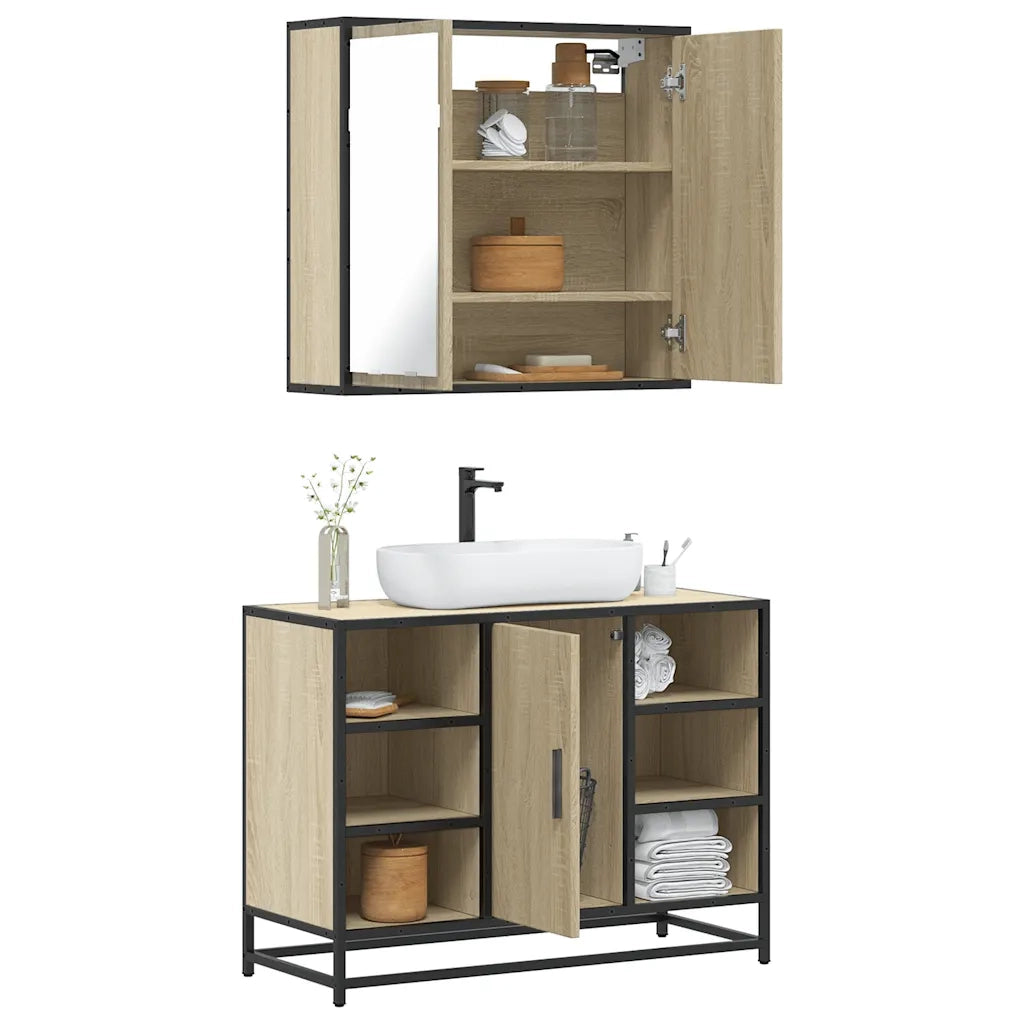 Set Mobili da Bagno 2 pz Rovere Sonoma in Legno Multistrato