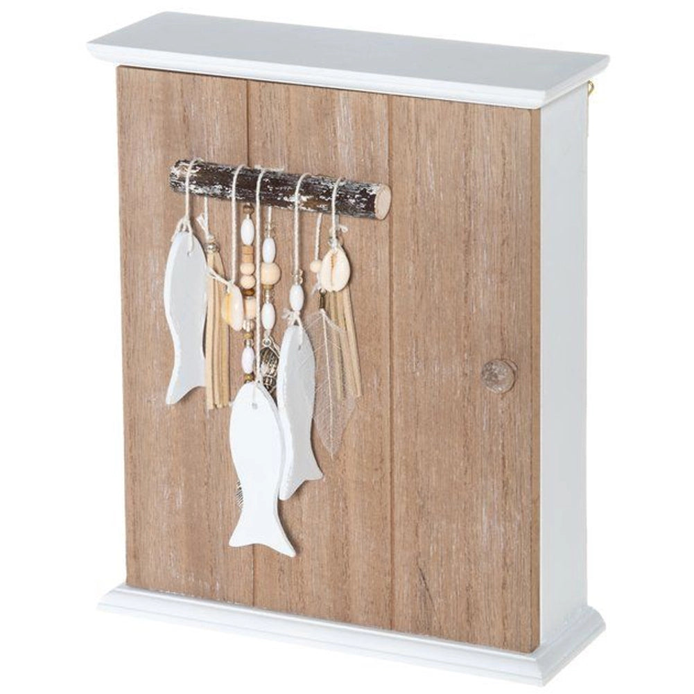 Armadietto Portachiavi da Parete in Legno con 6 Ganci Decoro Chiave 20x6.5x24cm