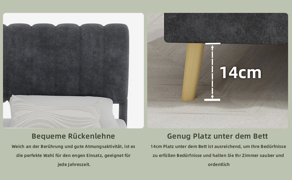 Letto imbottito con testiera ¨C Minimal ¨C grigio velluto 140x200 cm
