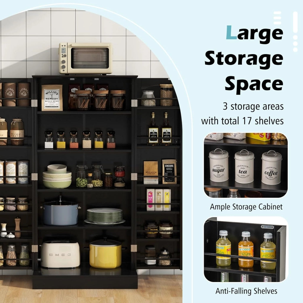 Mobile Cucina Dispensa con 2 Ante, Armadio Cucina Dispensa con 16 Ripiani Regolabili, Dispositivo Antiribaltamento, Mobile Cucina per Sala da Pranzo, Soggiorno, 60 x 40 x 120 cm, 2 Colori