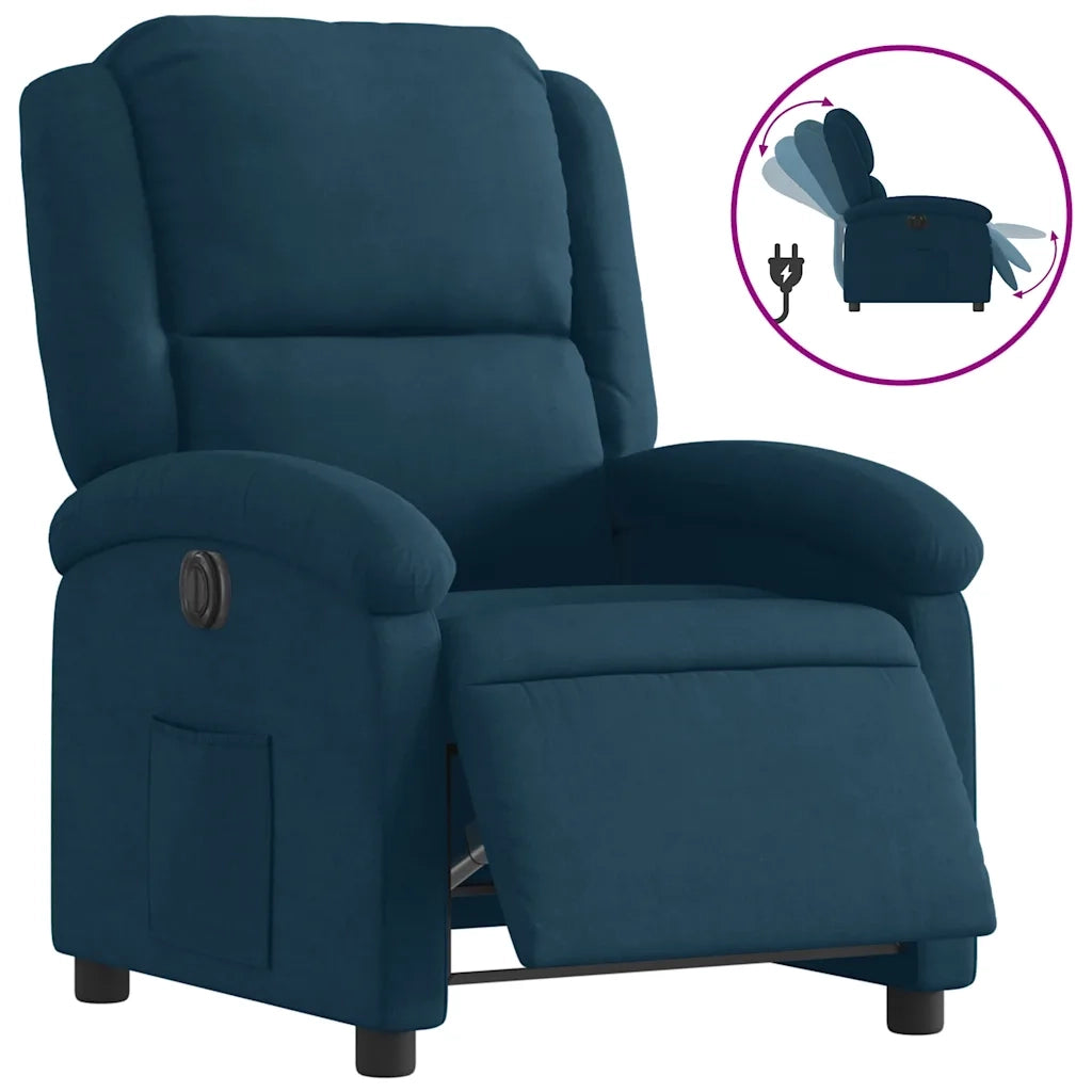 Divano Sedia-Poltrona Reclinabile Elettrica Blu in Velluto 840434