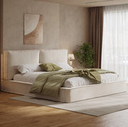 Letto matrimoniale 180x200 cm in ciniglia beige con rete