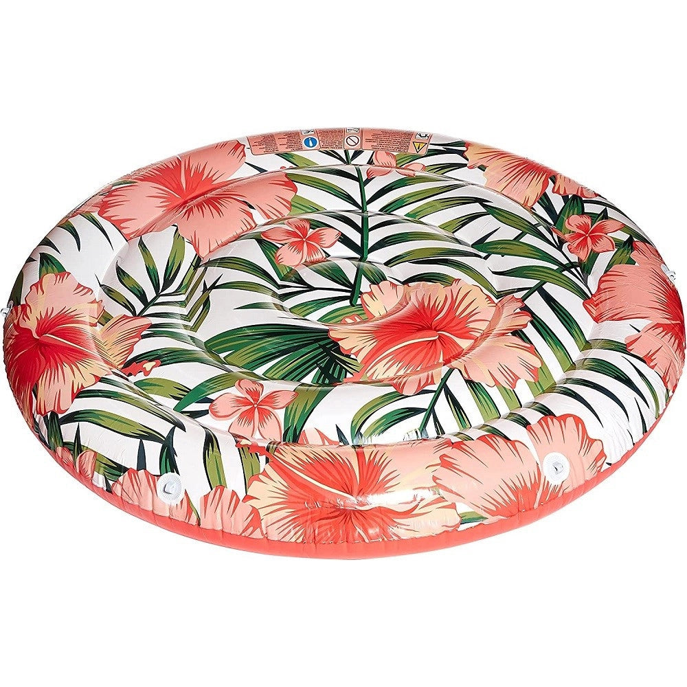 Trade Shop - Isola Gonfiabile Palme Fiori Tropicali Materassino 158 Cm Max. 90 Kg Corda 43410 -