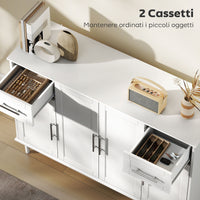 Credenza Buffet Elegante 120x38x86 cm con 2 Cassetti e 3 Armadietti in Legno Bianco