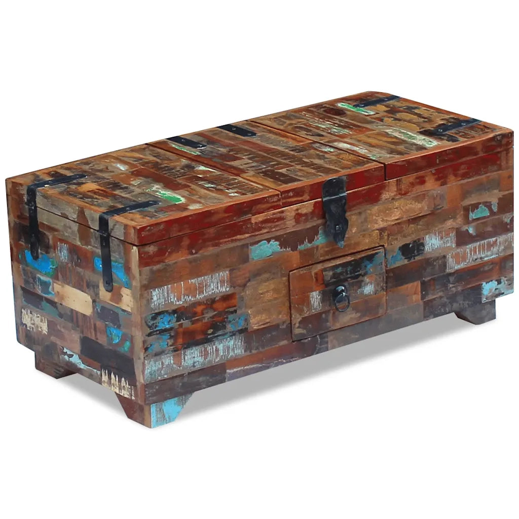 Tavolino da Caffè Baule Legno Massello di Recupero 80x40x35 cm 243320