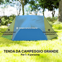 Tenda da Campeggio 2 Posti Impermeabile 280x225x110 cm con 2 Vestiboli e 2 Porte Arancione