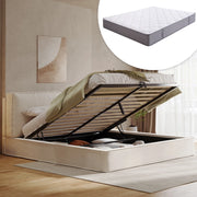 Letto Imbottito Matrimoniale con Materasso ¨C MINIMAL ¨C Contenitore Idraulico, Testiera, Beige, 180x200