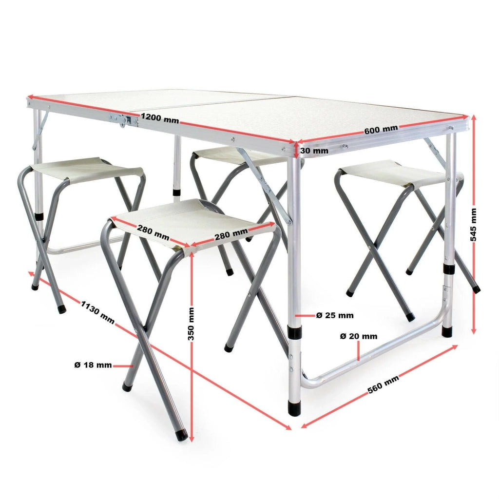 Set tavolo e sgabelli da campeggio 120 cm alluminio mobili da giardino pieghevoli per esterni 16_0002494
